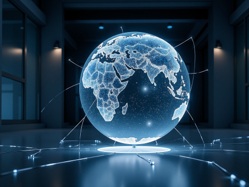 Cross-border e-commerce concept with international shipping boxes and globe, modern business design