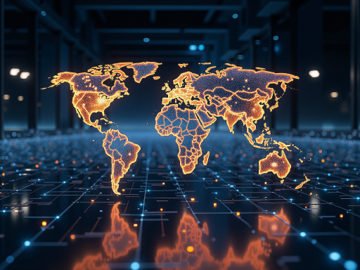 Global trade concept with world map and shopping cart icons, international business theme